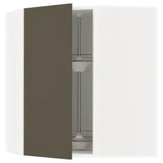 METOD corner wall cabinet with carousel, white/Havstorp brown-beige, 68x37x80 cm