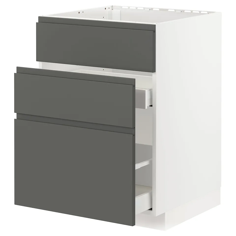 Modern grey and white kitchen unit with smooth drawers by ikea METOD.