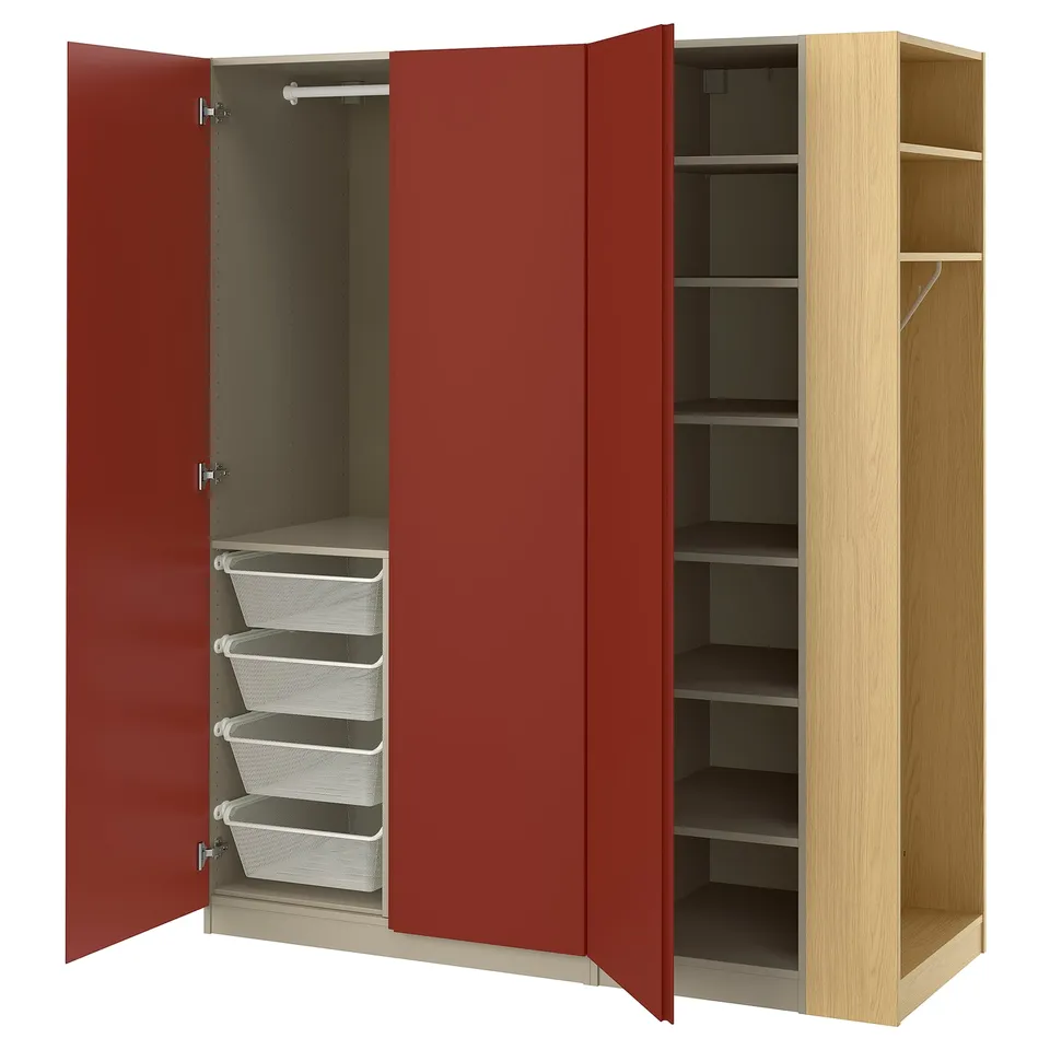PAX / VIKANES Wardrobe combination, grey-beige/red-brown, 150x60x201 cm