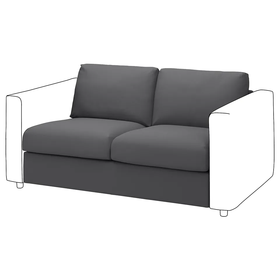 A modern grey VIMLE loveseat with clean lines and a comfortable design.