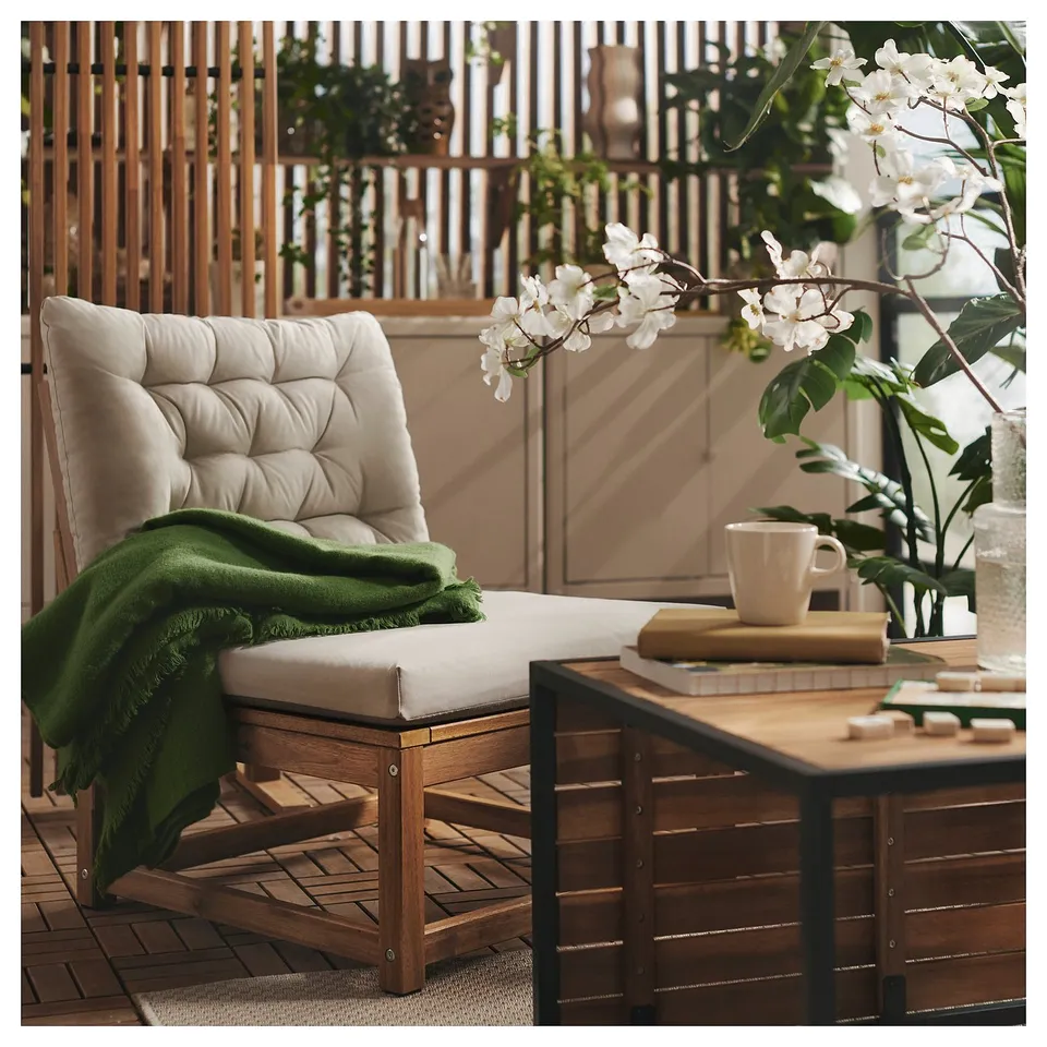 NÄMMARÖ Modular easy chair, light brown stained outdoor/Kuddarna light grey-beige, 63 cm