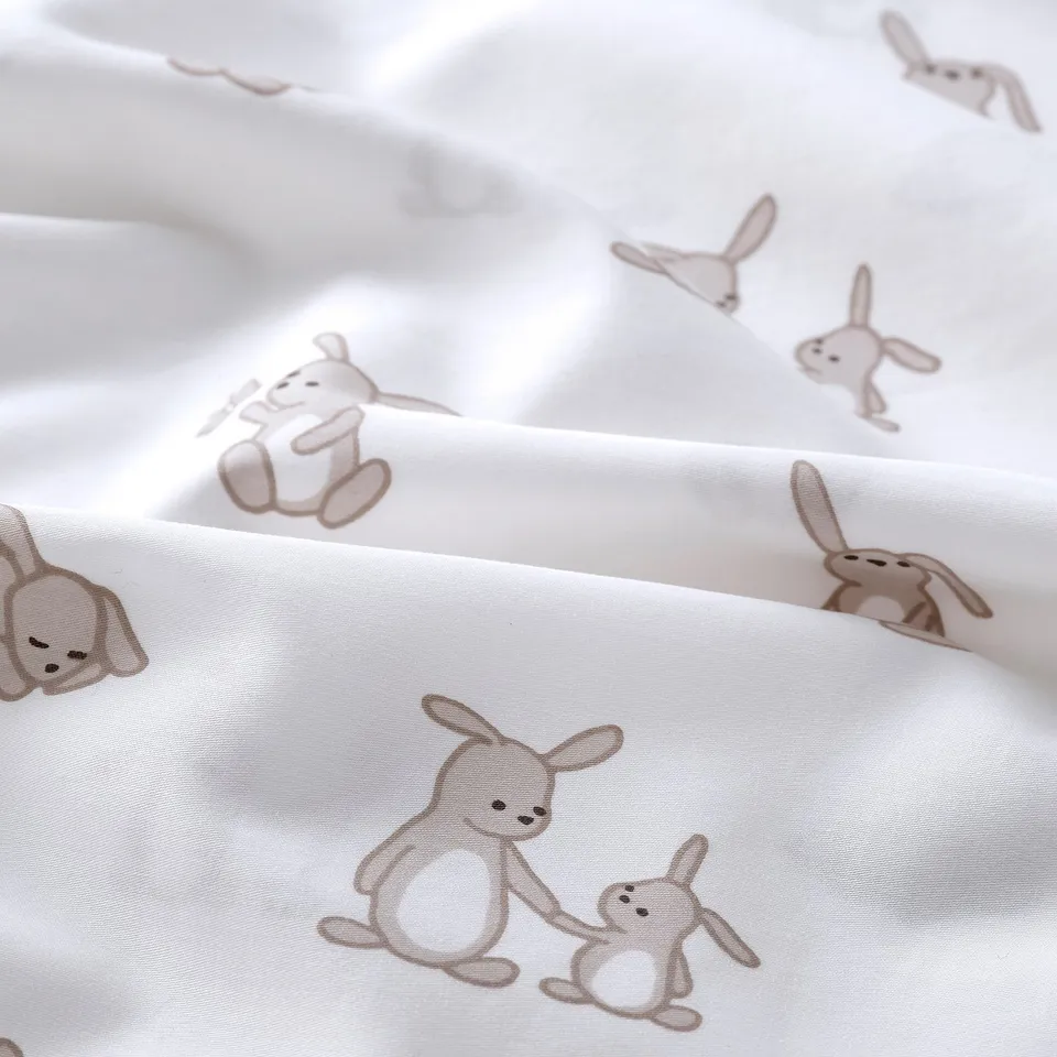 LEN Duvet cover 1 pillowcase for cot, white beige/bunny pattern, 110x125/35x55 cm