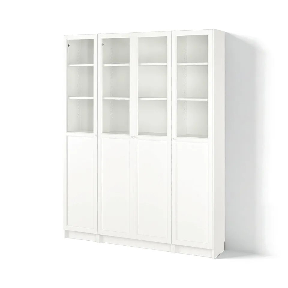BILLY / OXBERG Bookcase comb w panel/glass doors, white, 160x202 cm