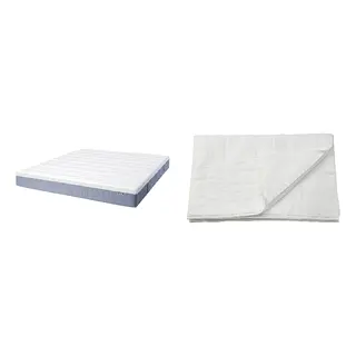 LUDDROS/VALLBERGET set: pocket sprung mattress + mattress protector, with coir super firm/light blue, 150x200 cm