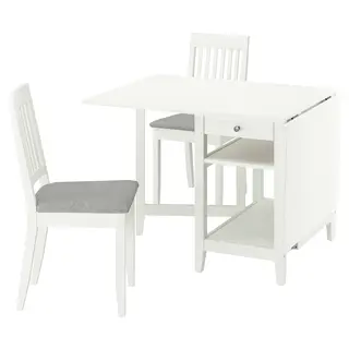 NÄSINGE / NÄSINGE table and 2 chairs, gateleg table white/white Tibbleby beige-grey, 48/104/159x85 cm