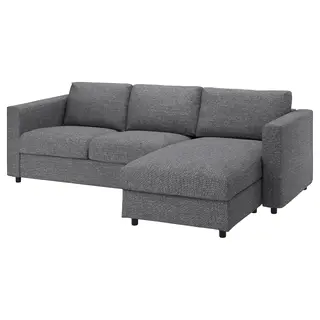 VIMLE 3-seat sofa-bed, with chaise longue/Lejde grey/black, Width 271 x Depth 98 cm