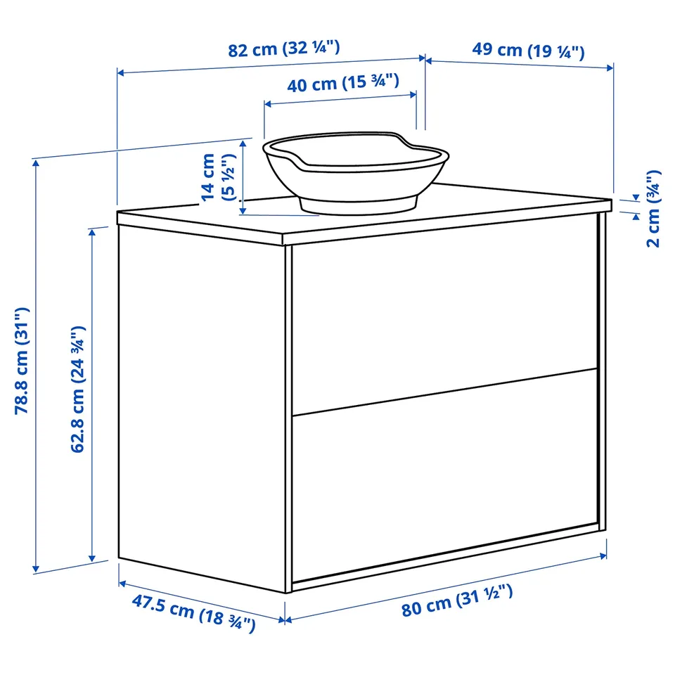 TÄNNFORSEN / VÄSTERSJÖN Wash-stnd w drawers/wash-basin, light grey/black marble effect, 82x49x79 cm