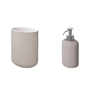 EKOLN set: toothbrush holder + soap dispenser, beige, Height 11 cm