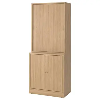 TONSTAD storage combination w sliding doors, oak veneer, 82x47x201 cm