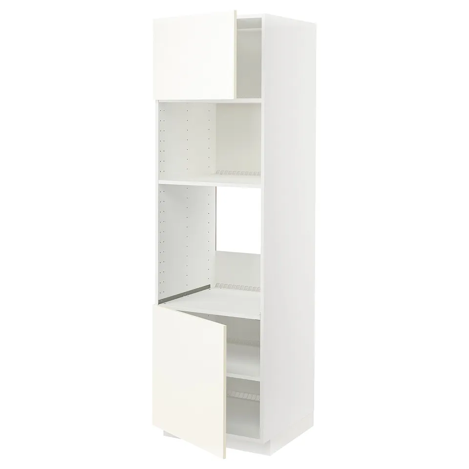 White ikea METOD cabinet with shelves, open door.