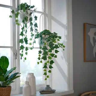 CHILISTRÅN/FEJKA set: artificial potted plant + hanging planter, in/outdoor/hanging Ivy + in/outdoor white, 12 cm