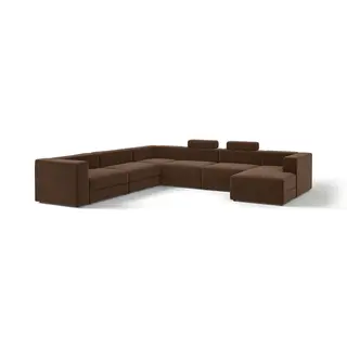 JÄTTEBO u-shaped sofa, 7-seat, with chaise longue, right with headrests/Samsala dark brown, Height 87 x Depth 95 cm