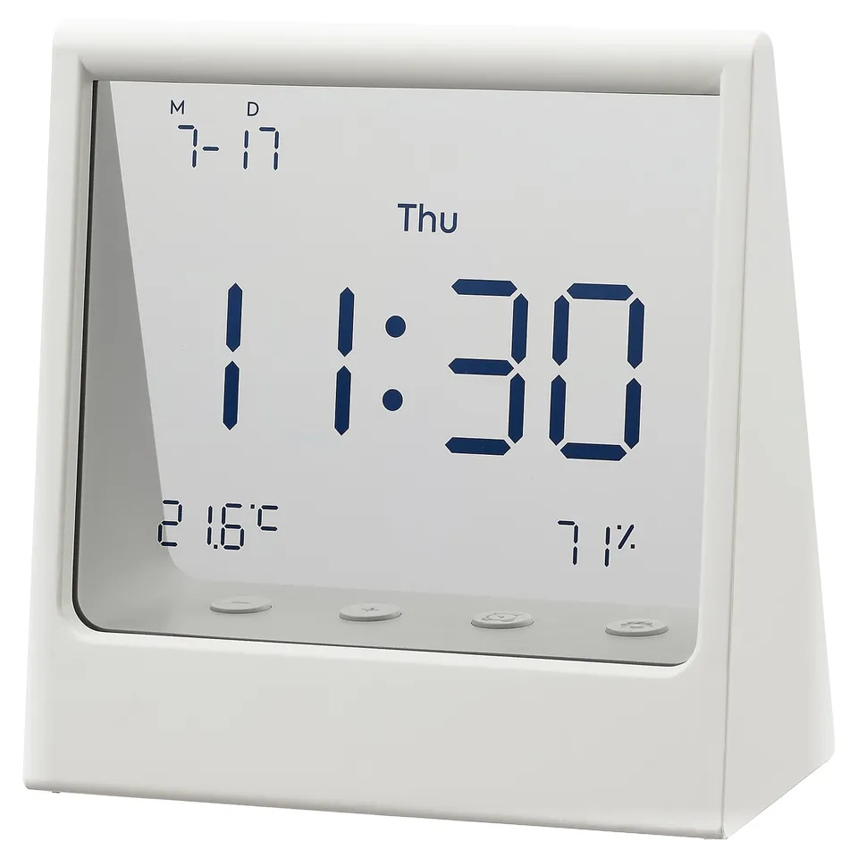 RÖDBENA Alarm clock with hygro-/thermometer, 10x11x5 cm