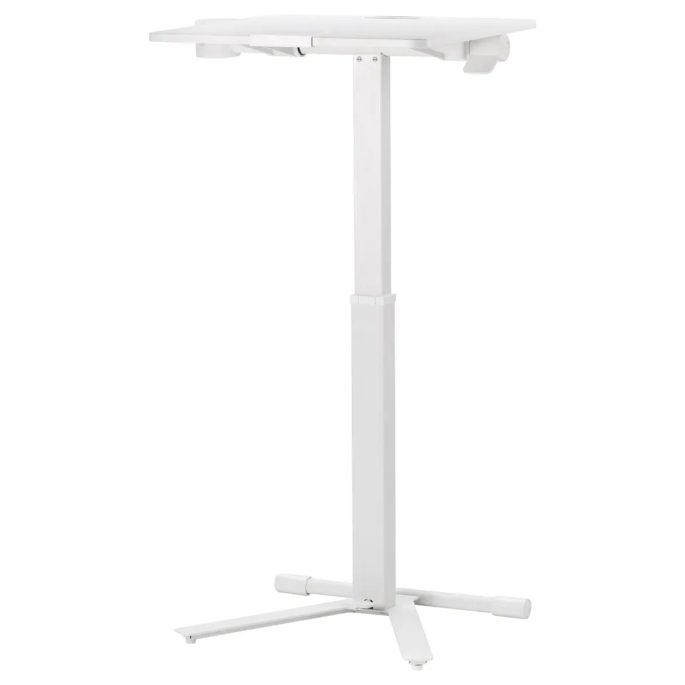 MITTZON adjustable white laptop table with tilt top and castors.