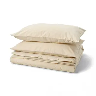 DOFTAKLEJA duvet cover and 2 pillowcases, beige/white, 240x220/50x80 cm