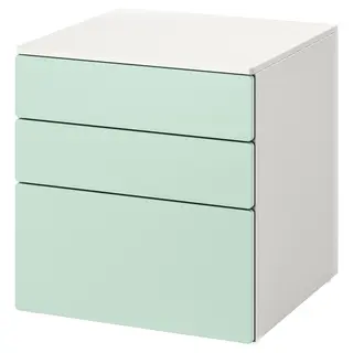 SMÅSTAD / PLATSA chest of 3 drawers, white/light green, 60x57x63 cm
