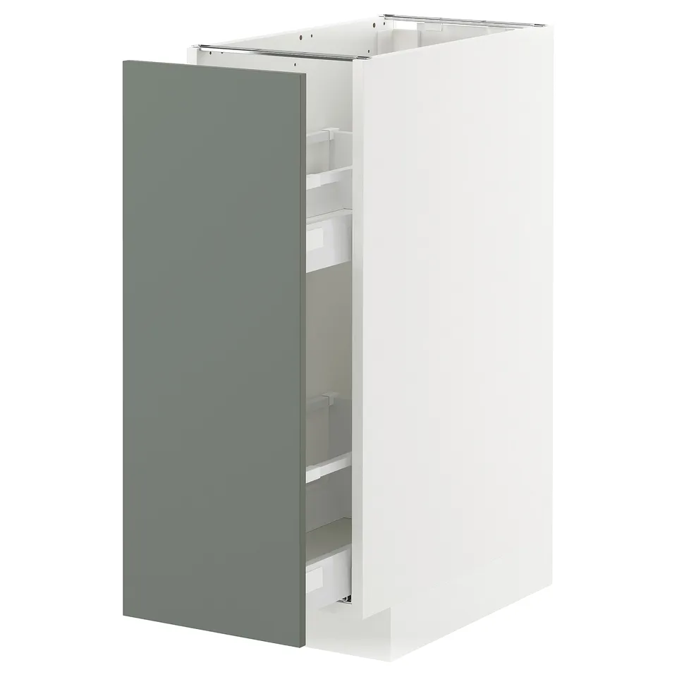 METOD kitchen cabinet, white with green fronts, pull-out drawers.