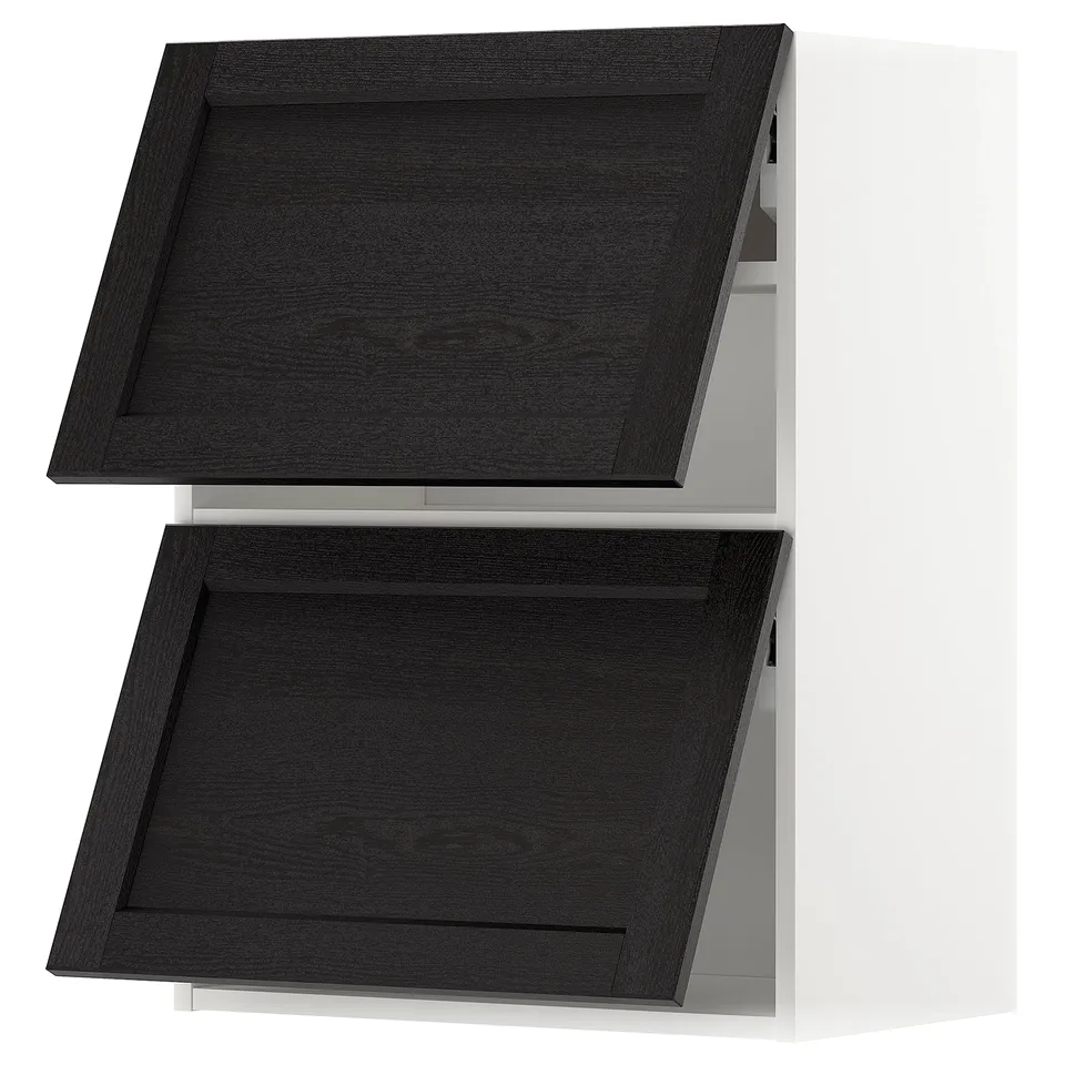 Modern black cabinet, dark stained wooden doors with bevelled edges, part of METOD kitchen system.