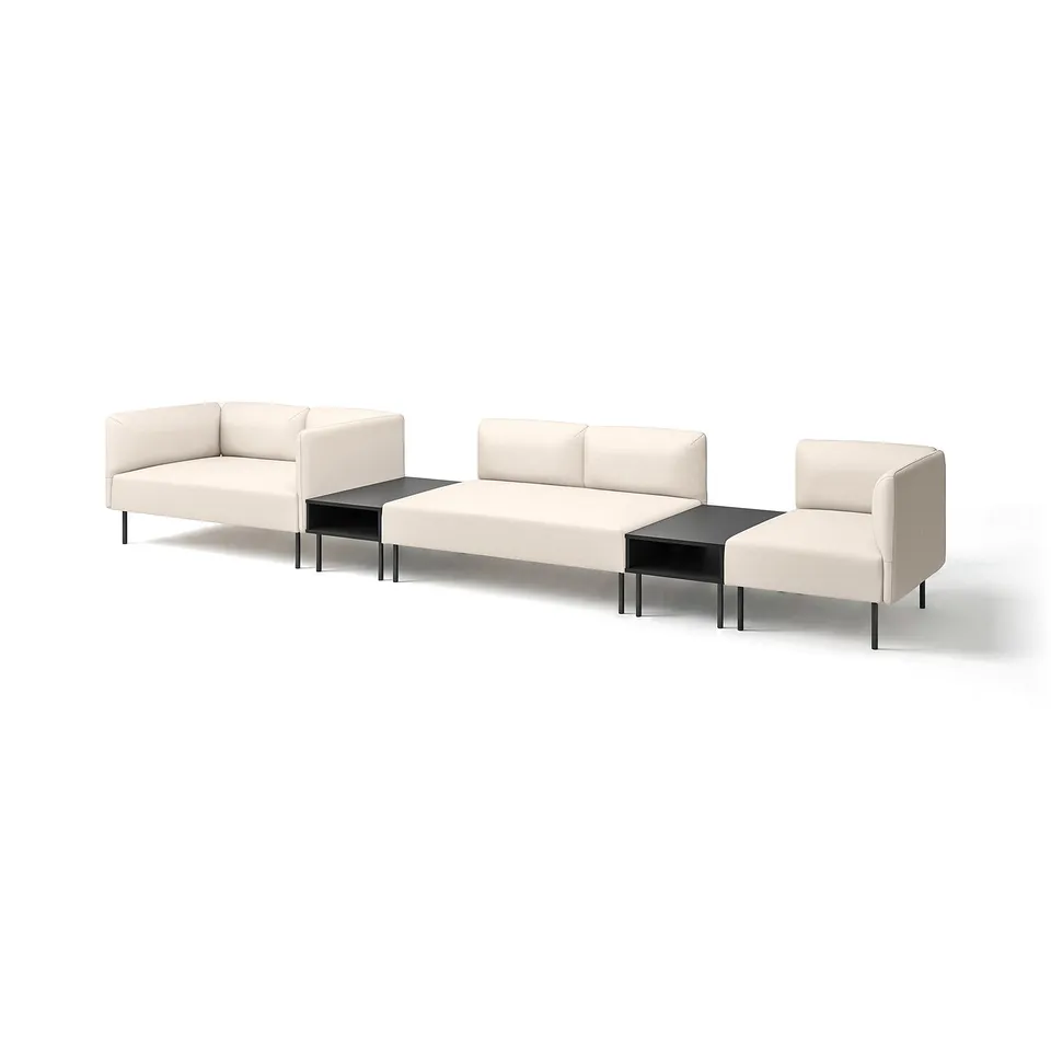 Lilleham modular sofa, beige, with minimalist design, black accents, and varying shapes.