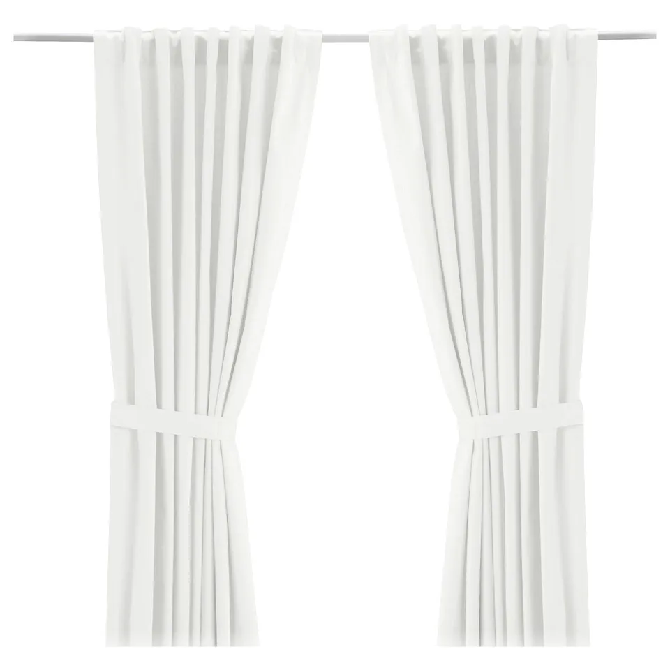 RITVA white cotton curtains, linen look, multi-way header.