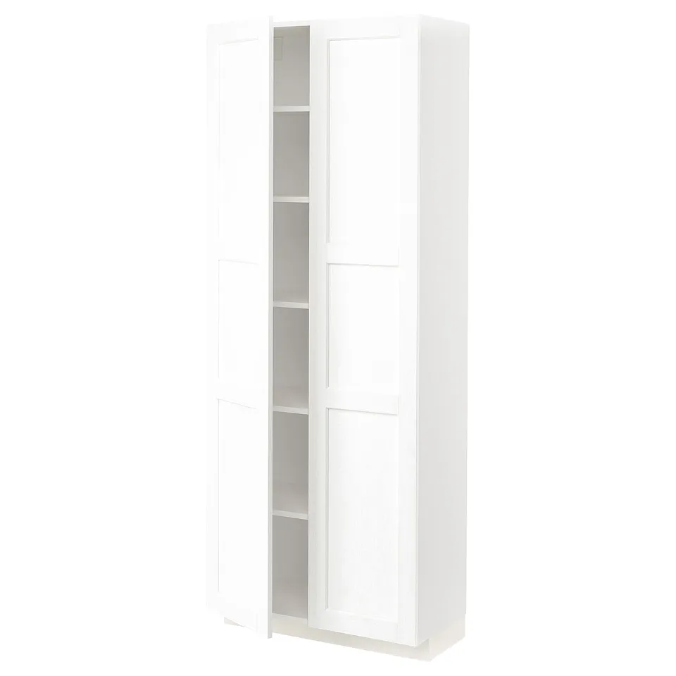 White METOD kitchen cabinet with two doors, adjustable shelf, and minimalist design.