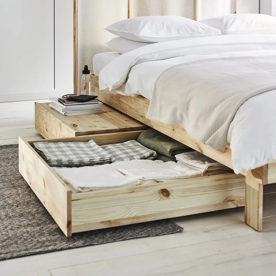 GLAMBERGET 2 bed storage boxes and 2 trays, pine