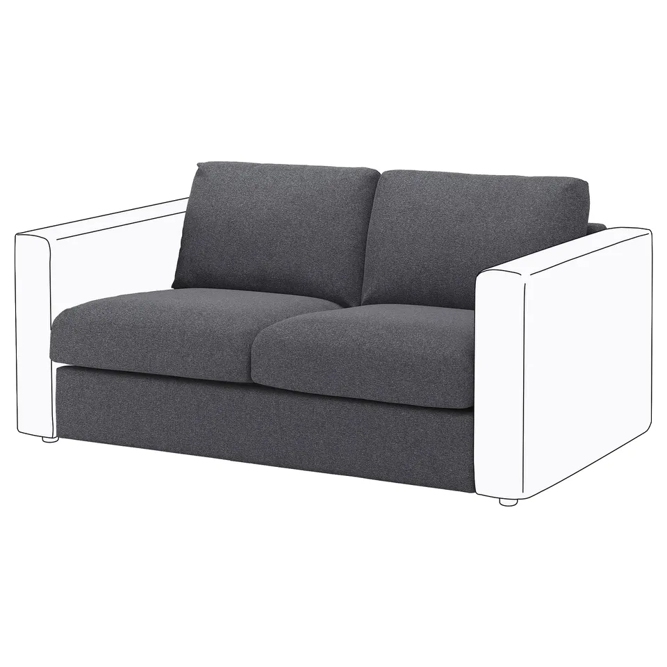 VIMLE: modern grey sofa with clean lines & white accents. Comfortable, removable cover. 2-seater.