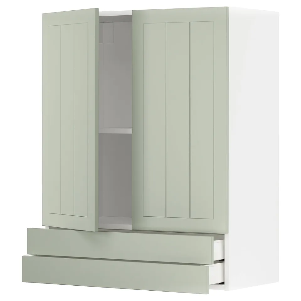 METOD kitchen unit in green with drawers and cabinet, wall-mounted.