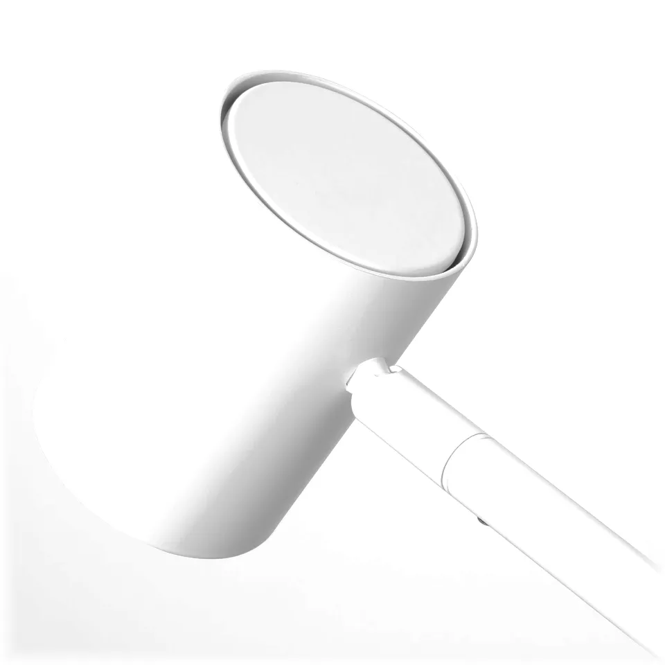 Modern white floor lamp with adjustable neck, sleek design, likely made of durable materials.