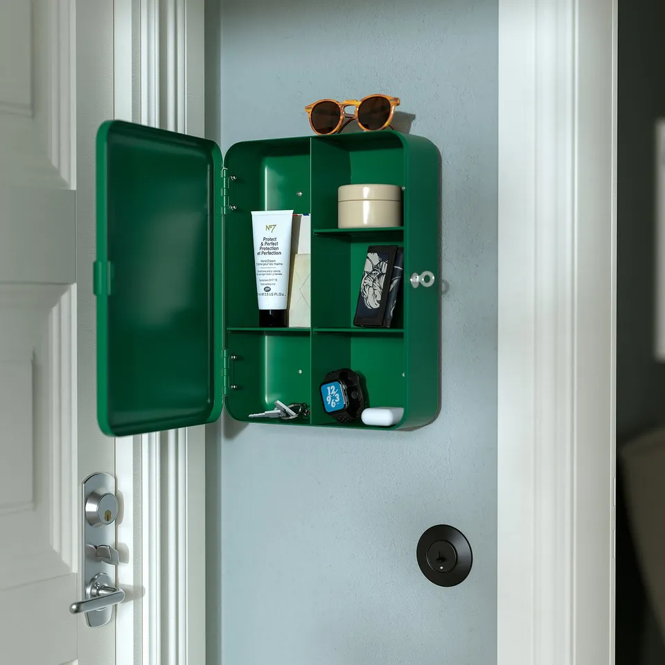 HUSBYÅN Wall cabinet, dark green, 28x11x37.5 cm