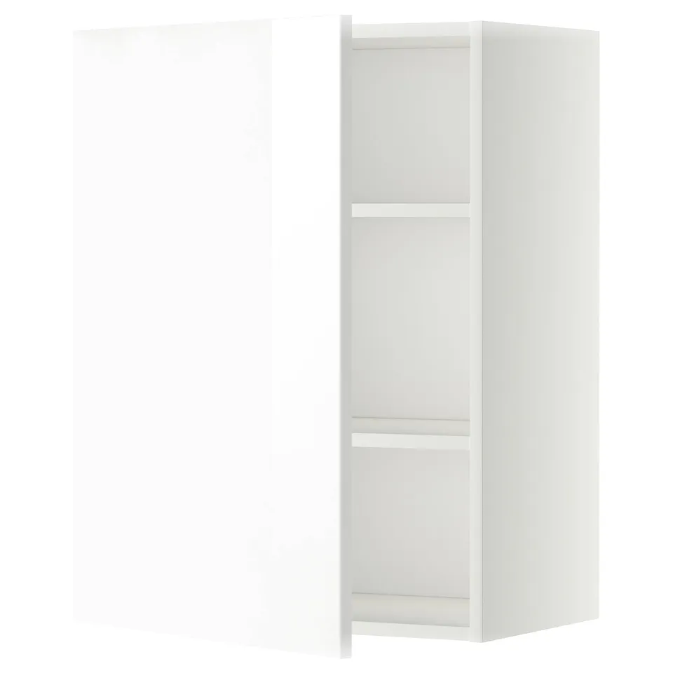 White METOD kitchen unit with glossy fronts, modern design.