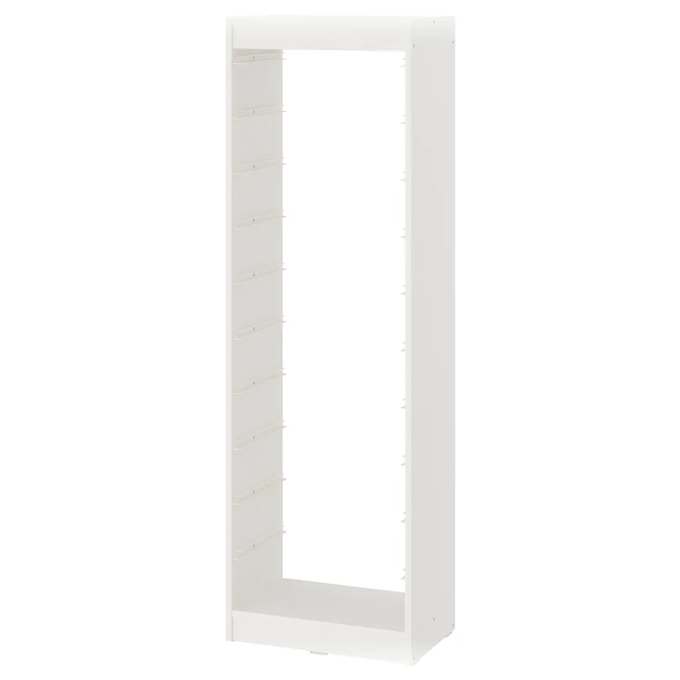 A TROFAST white storage frame with multiple compartments, designed for organising items efficiently.