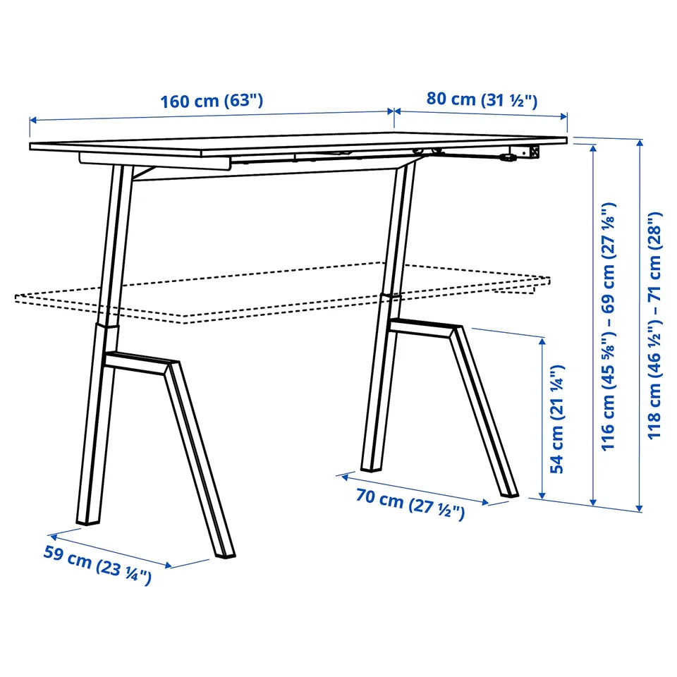 TROTTEN Desk sit/stand, electric/white, 160x80 cm
