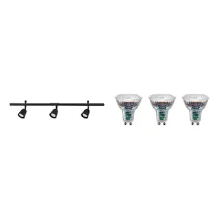 SKURUP/SOLHETTA set: ceiling track, 3-spots + LED bulb GU10 230 lumen, black, Length 96 cm
