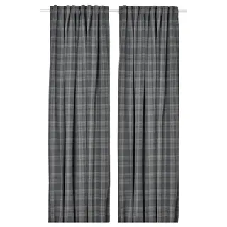 HÄGGVECKMAL room darkening curtains, 1 pair, dark grey/with heading tape, 145x250 cm