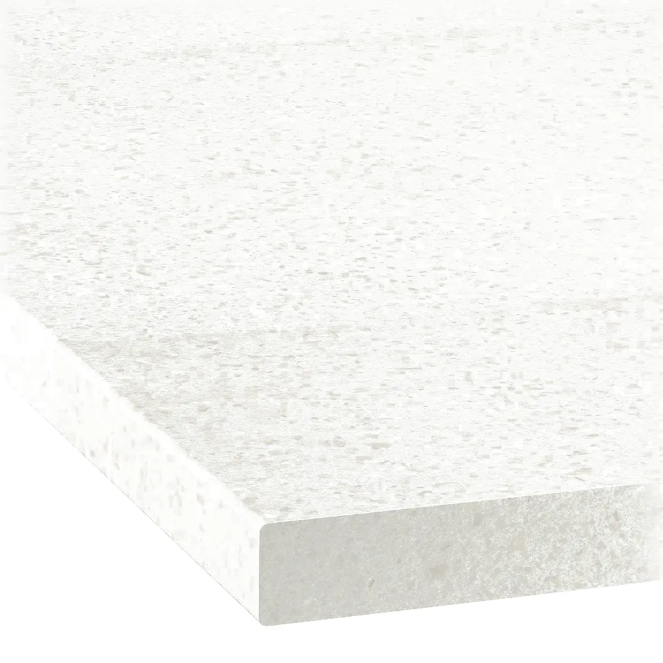 Grey laminate countertop with rounded edges