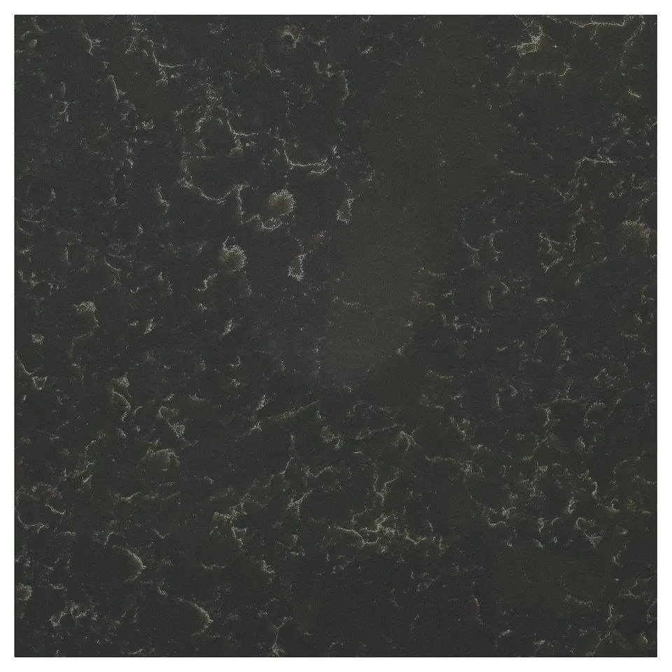 Black TÄRNHULT glass wall panels with white veining, crafted from recycled glass.