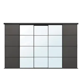 SKYTTA / MEHAMN/AULI sliding door combination, black/dark grey mirror glass, Height 240 x Width 375.5 cm