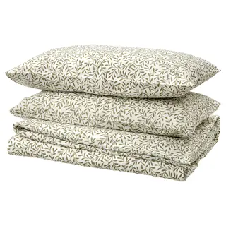 SORGMANTEL duvet cover and 2 pillowcases, white/green, 200x200/50x80 cm