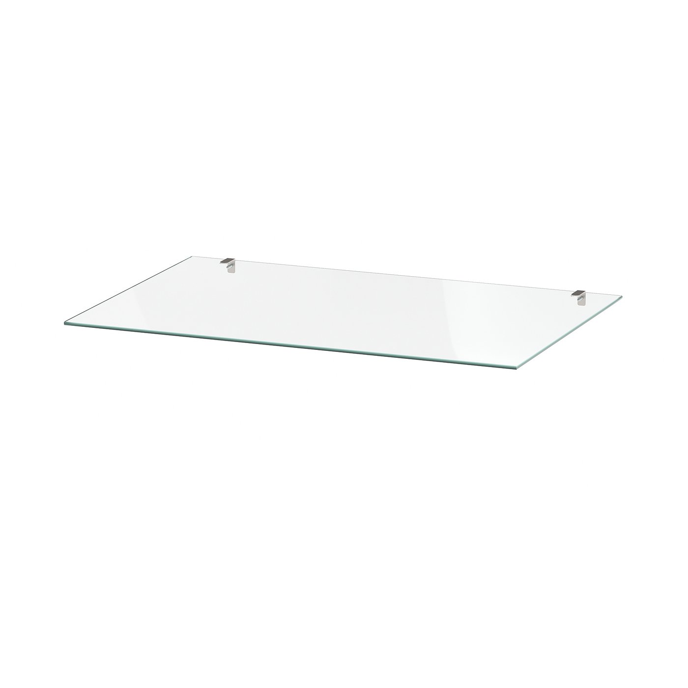 Clear glass shelf, transparent, rectangular, modern design.