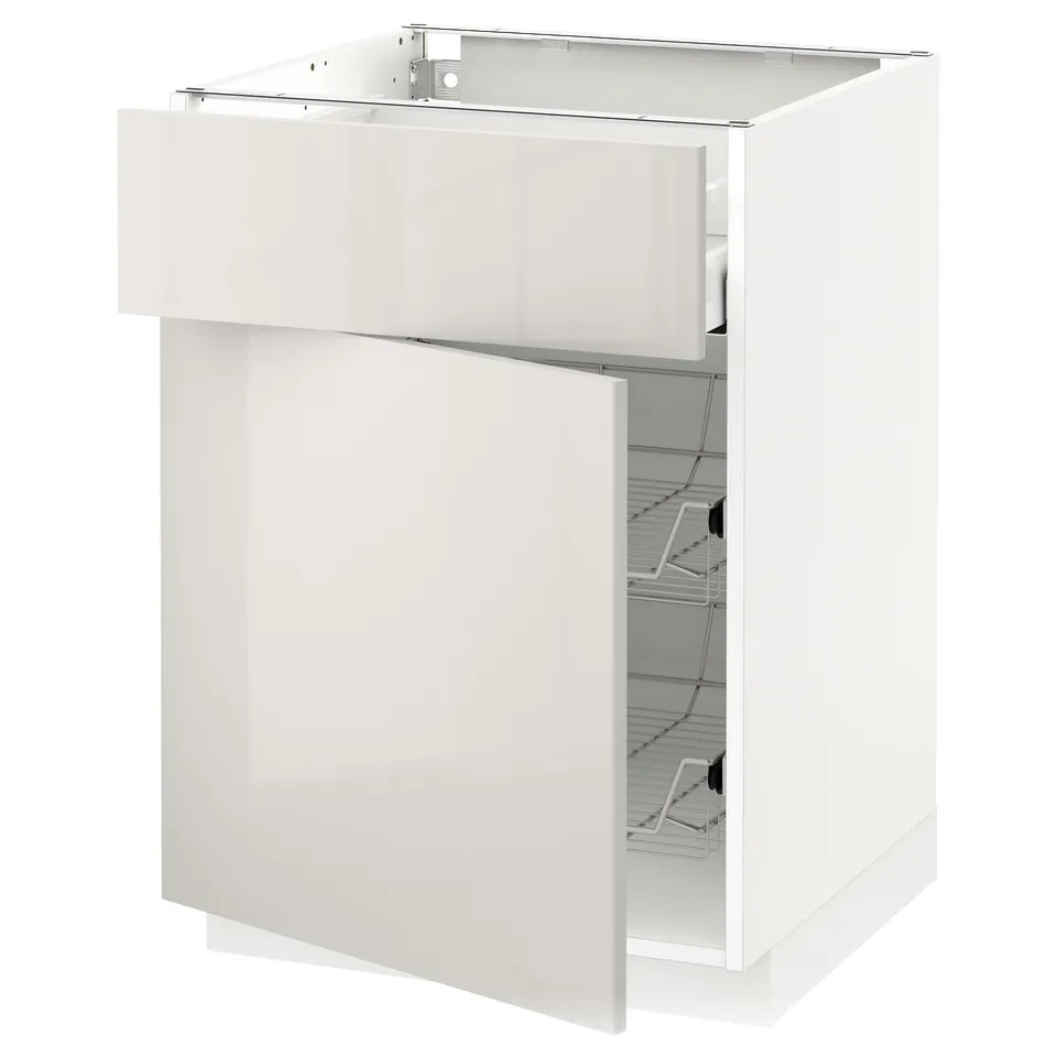 METOD white kitchen cabinet, glossy finish, rectangular, with smooth-running drawer.