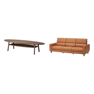 RULLERUM/STOCKHOLM 3-seat sofa w 2 electric recliners/Coffee table, walnut veneer + Grann/Bomstad golden-brown, 180x59 cm