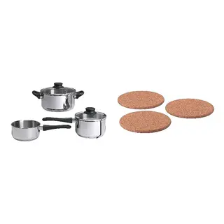 pot + pot stand set: 5-piece cookware set + pot stand, glass/stainless steel + cork