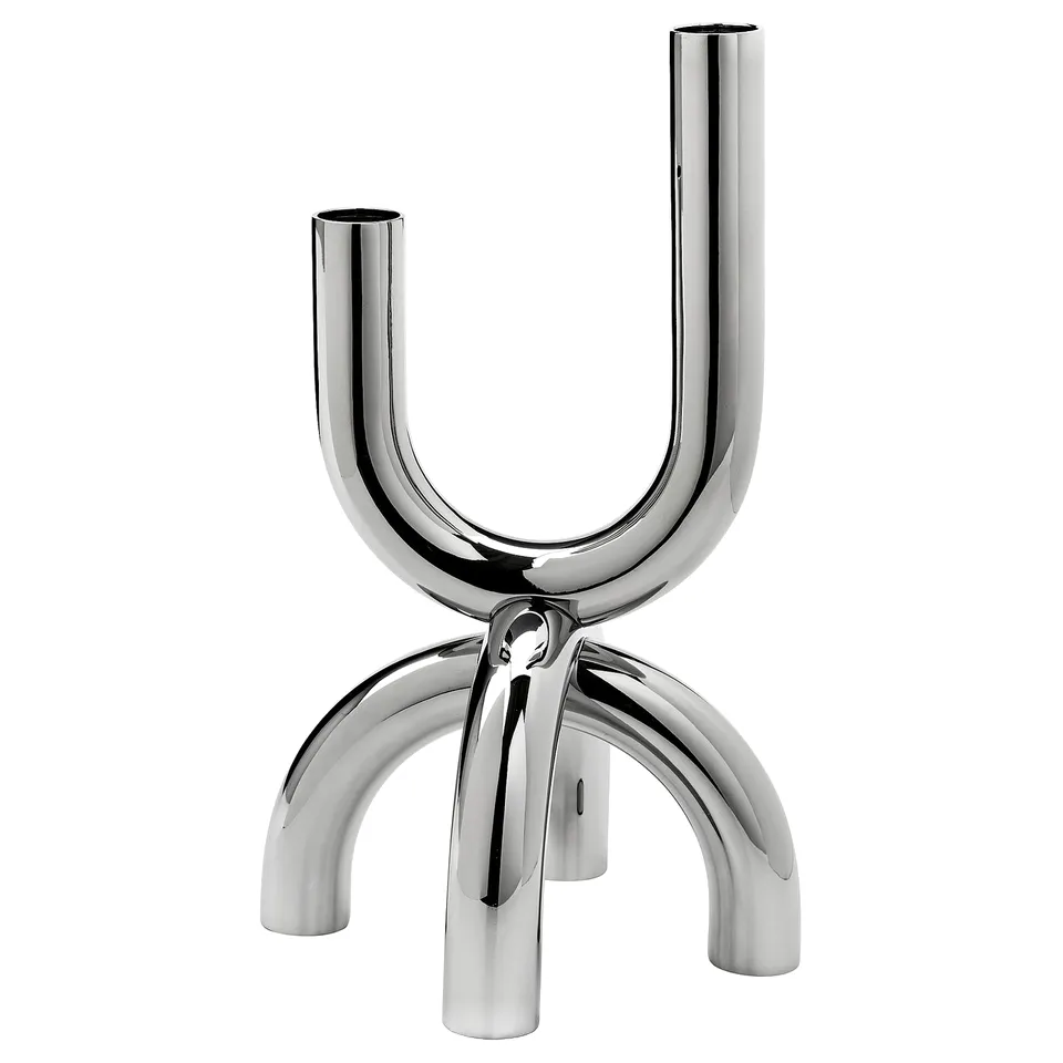 SNÖDUVA Candlestick, for 2 candles silver-colour, 25 cm