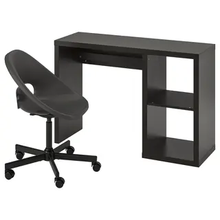 KALLAX / ELDBERGET desk and chair, black-brown/dark grey black, 111x39 cm