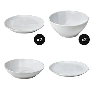 FORELLTETRA set: side plate + bowl x2 + deep plate + plate, white, 19 cm