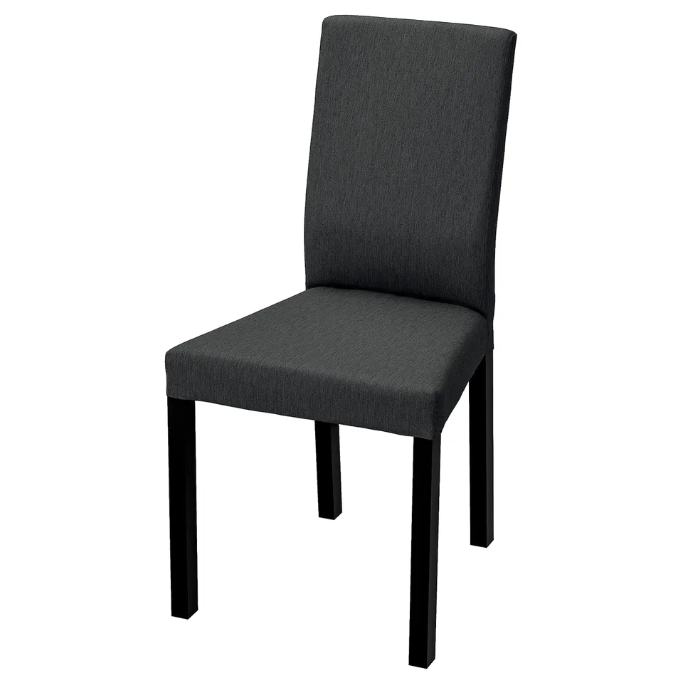 KÄTTIL grey fabric high-back chair, streamlined design, padded seat & back, sturdy wooden legs.