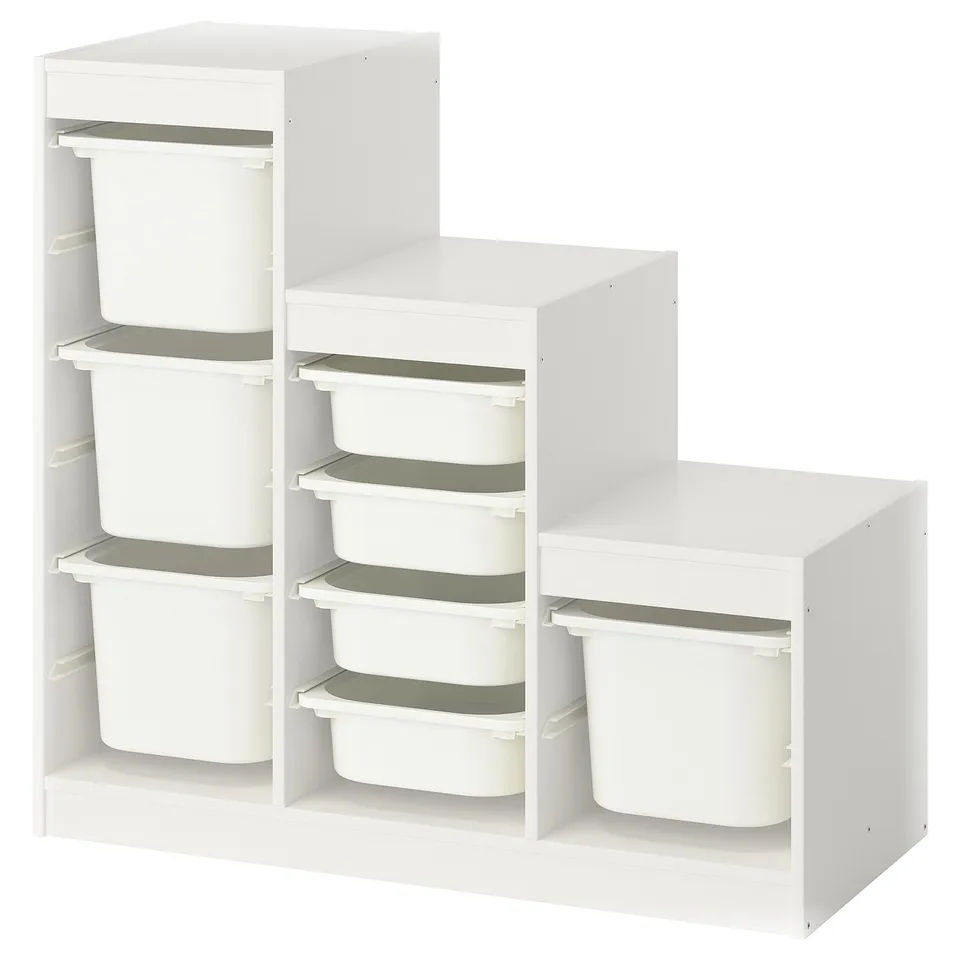 TROFAST white storage set, plastic bins, modular for childrens rooms.