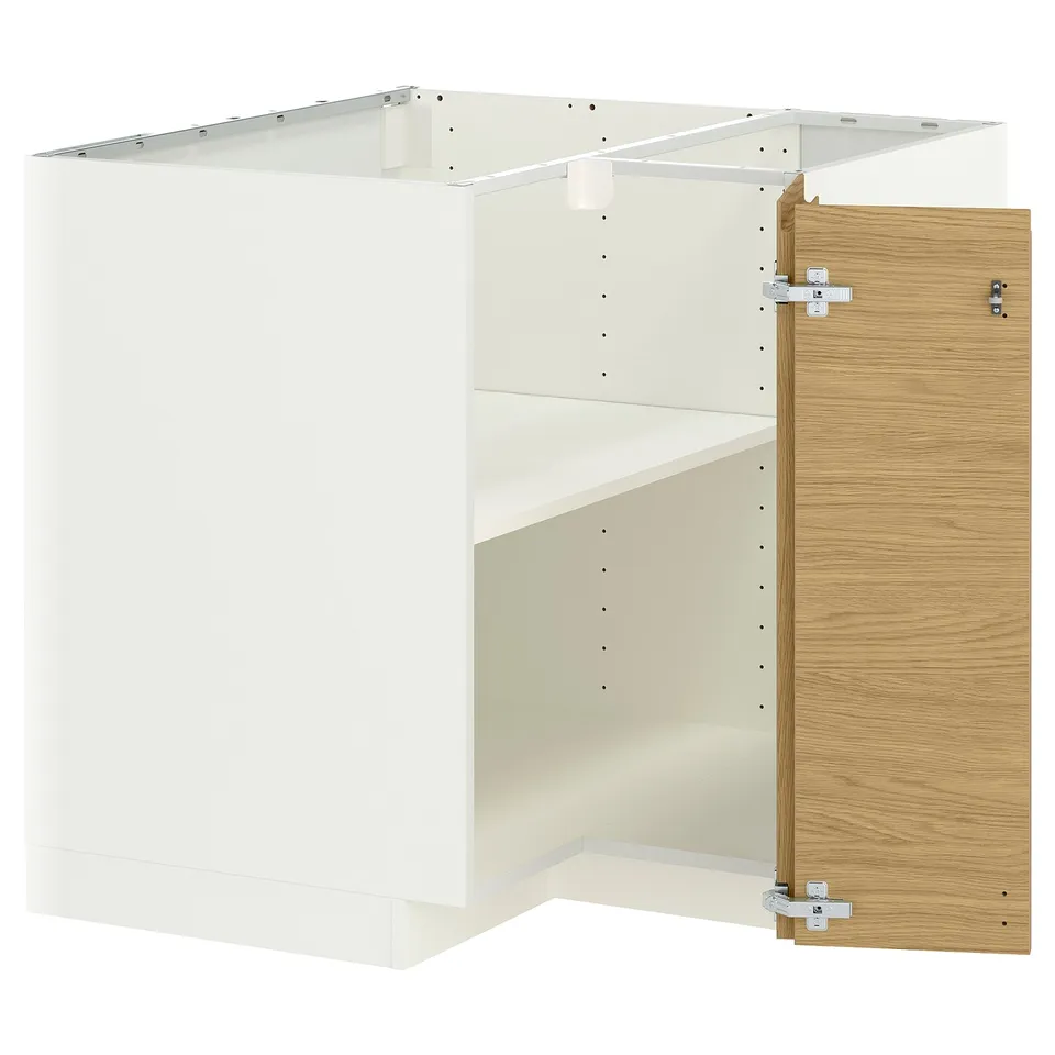 METOD Corner base cabinet with shelf, white/Voxtorp oak effect, 88x88 cm