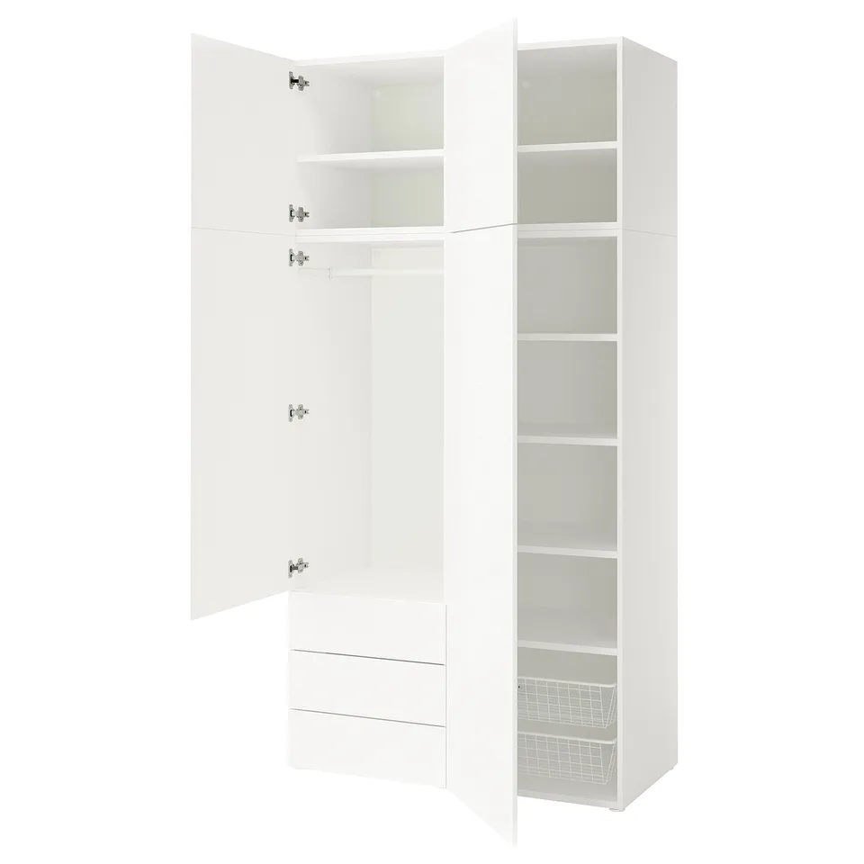 PLATSA Wardrobe with 4 doors+3 drawers, white/Fonnes white, 120x57x241 cm